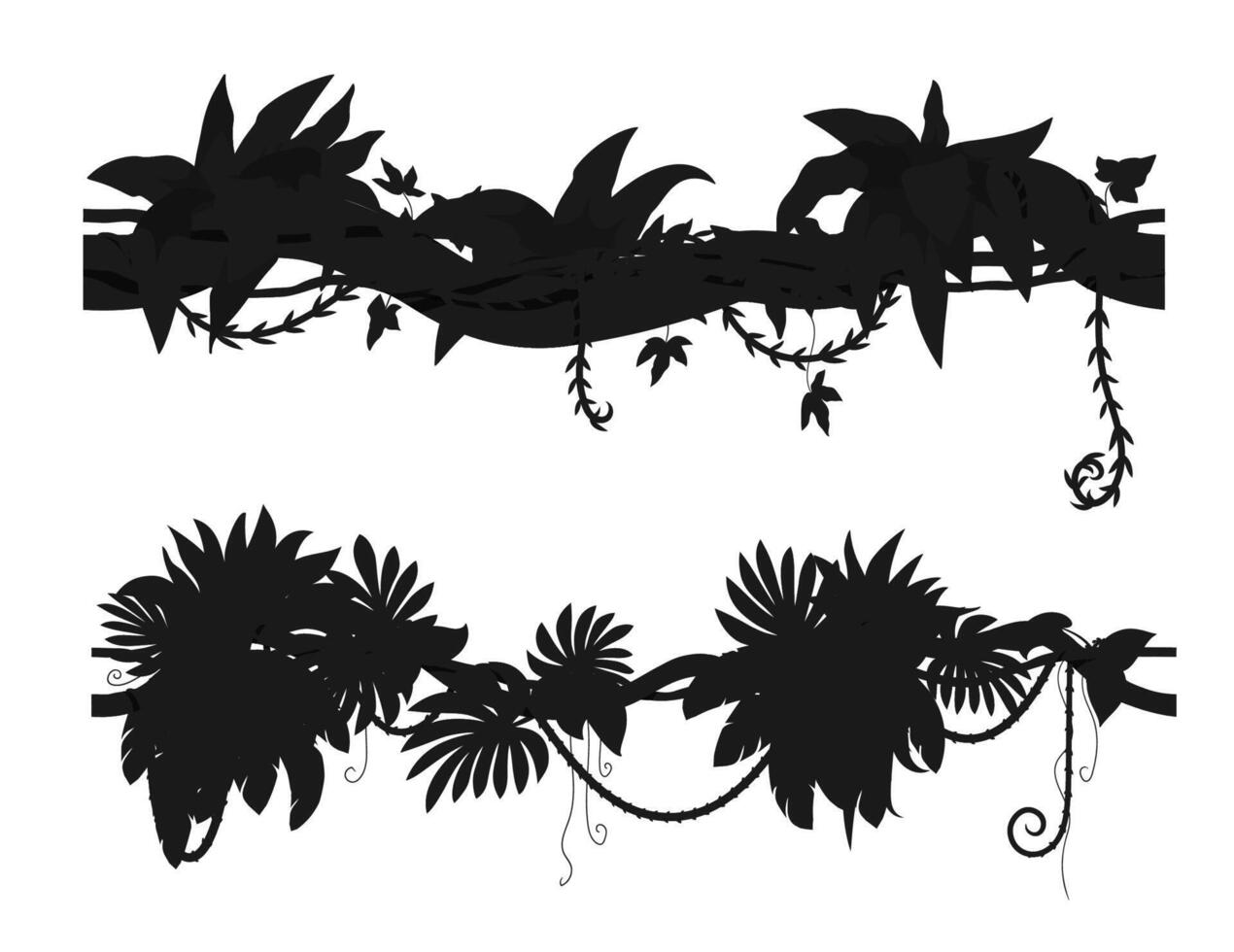 Amazon rainforest jungle liana branch silhouette vector