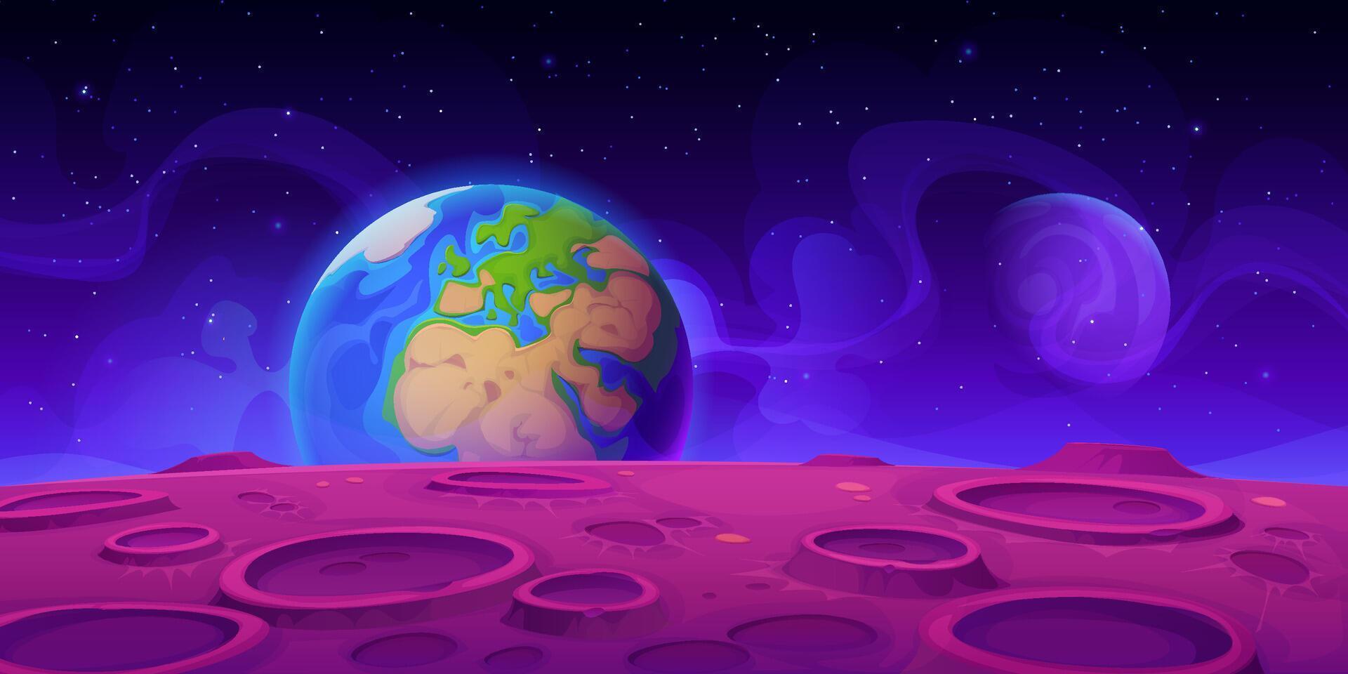 View of earth and alien planet surface landscape vector