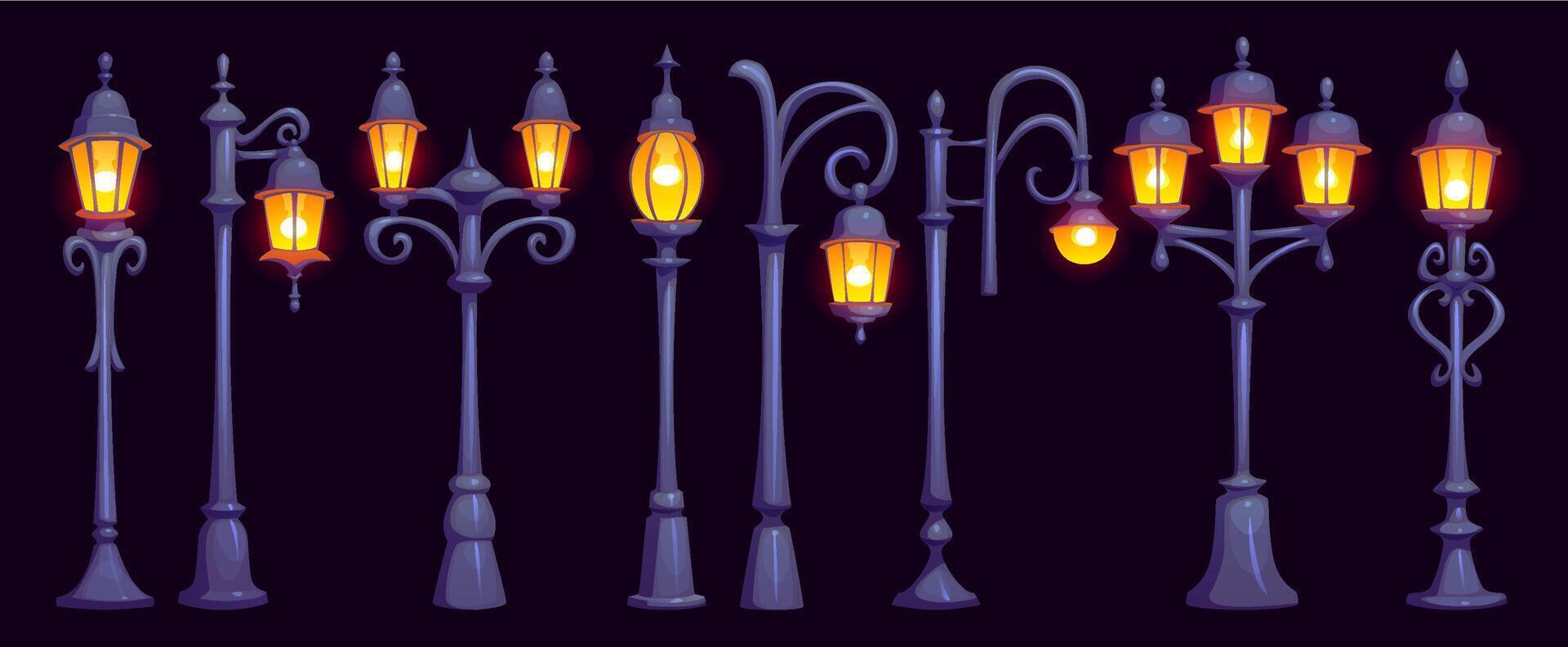 Cartoon old light post and streetlight light pole vector
