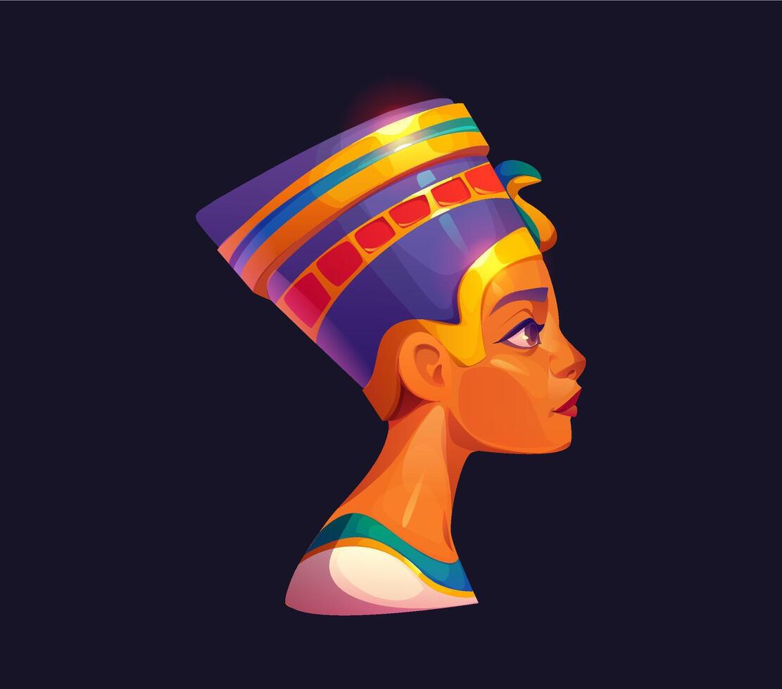 Egyptian queen in profile, ancient Egypt game icon vector