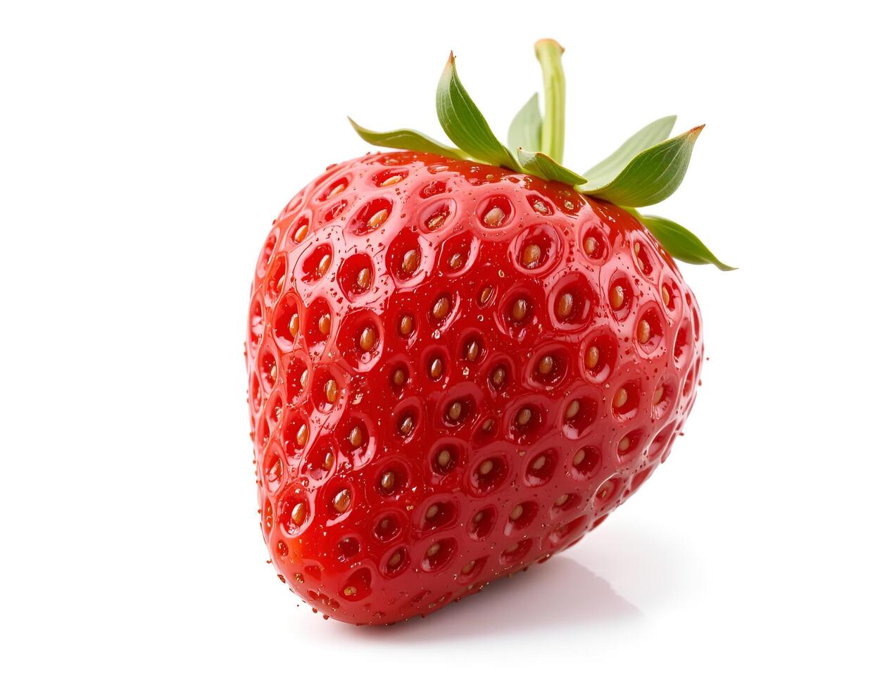 close up of fresh strawberries on a white background. The berries are bright red, juicy, with small seeds on the surface, which emphasizes their naturalness and freshness. . White background photo