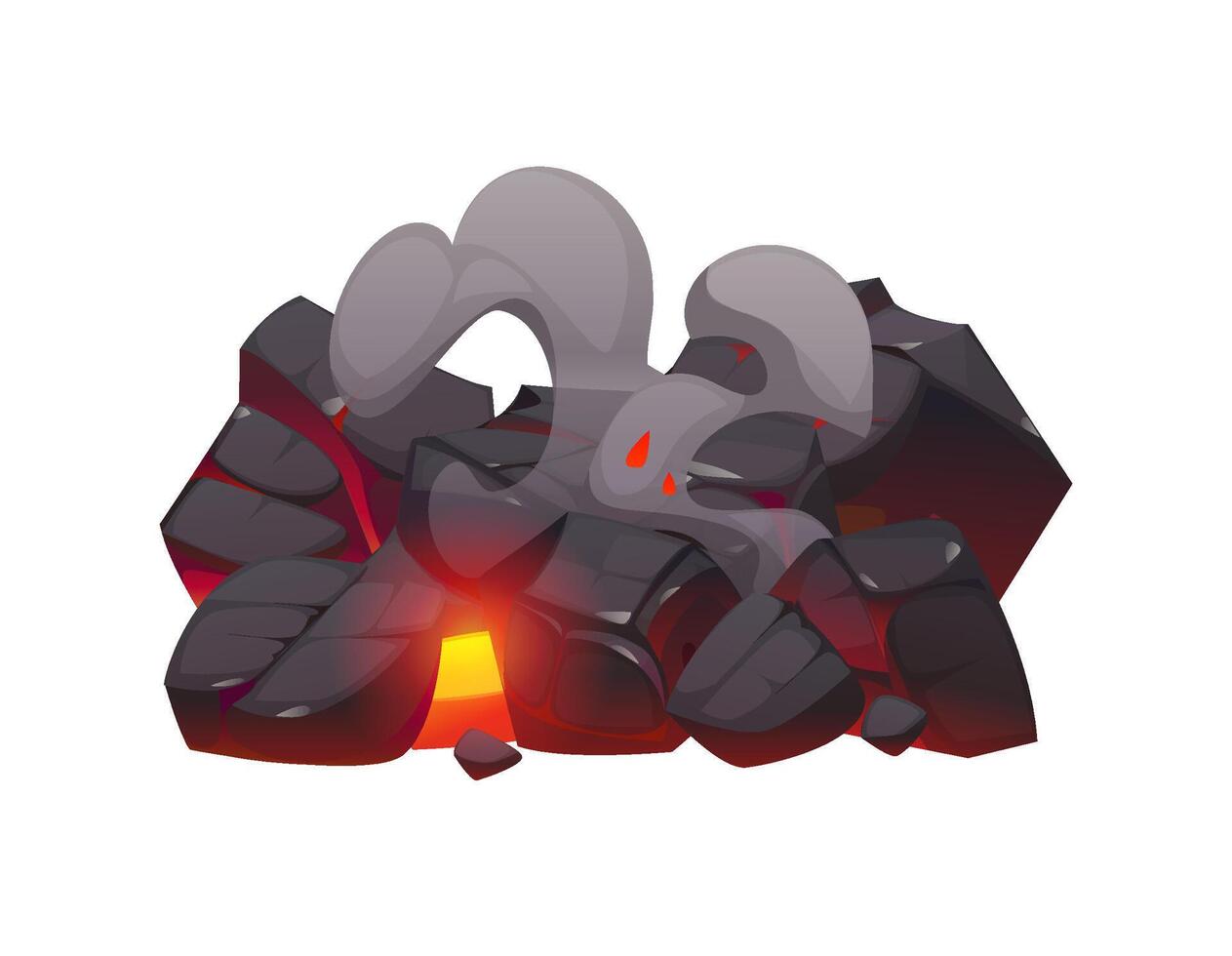 Fire flames on coal, fireplace burn ember coal vector