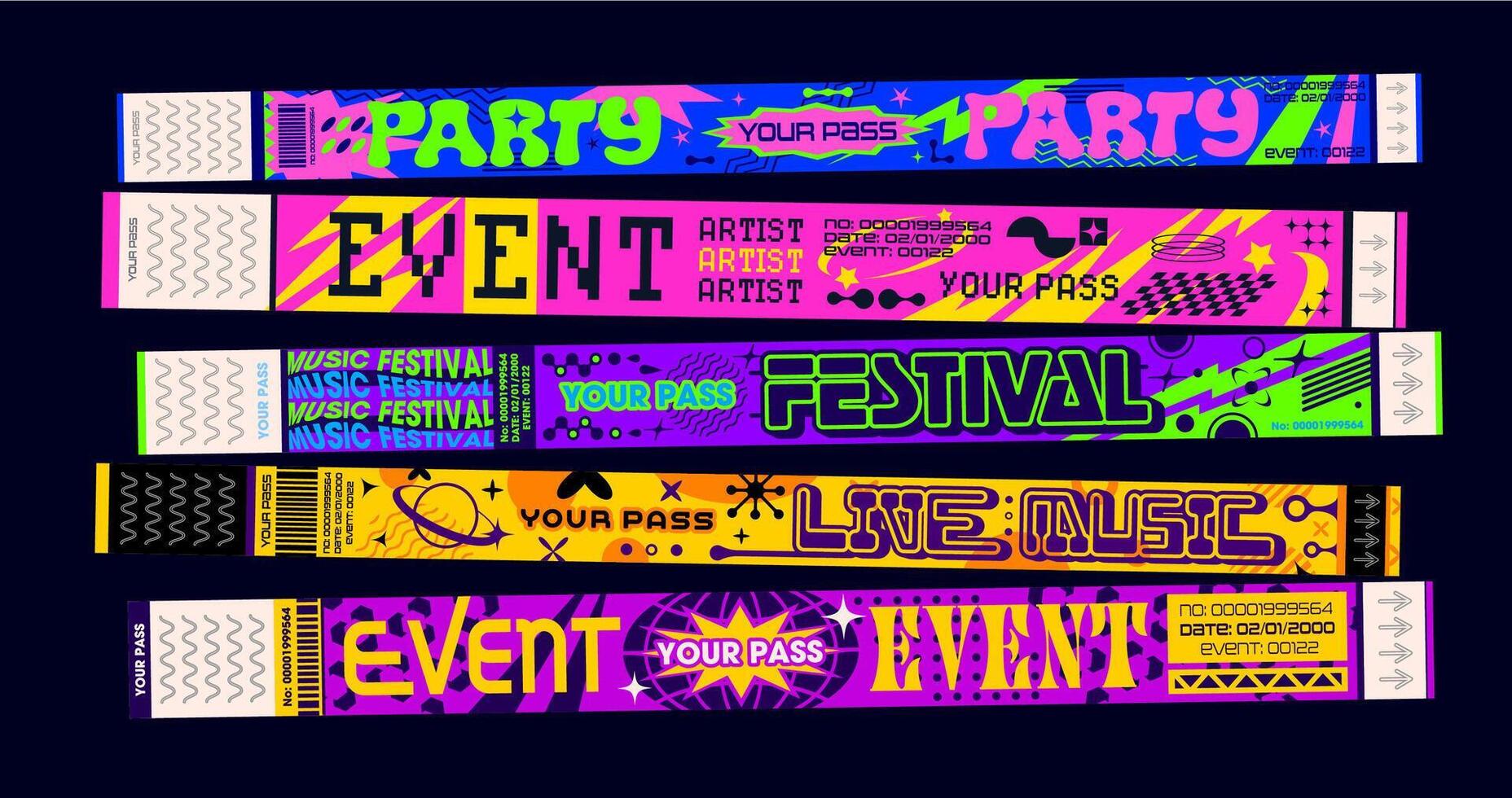 Y2k retro event party bracelet, club pass ticket vector