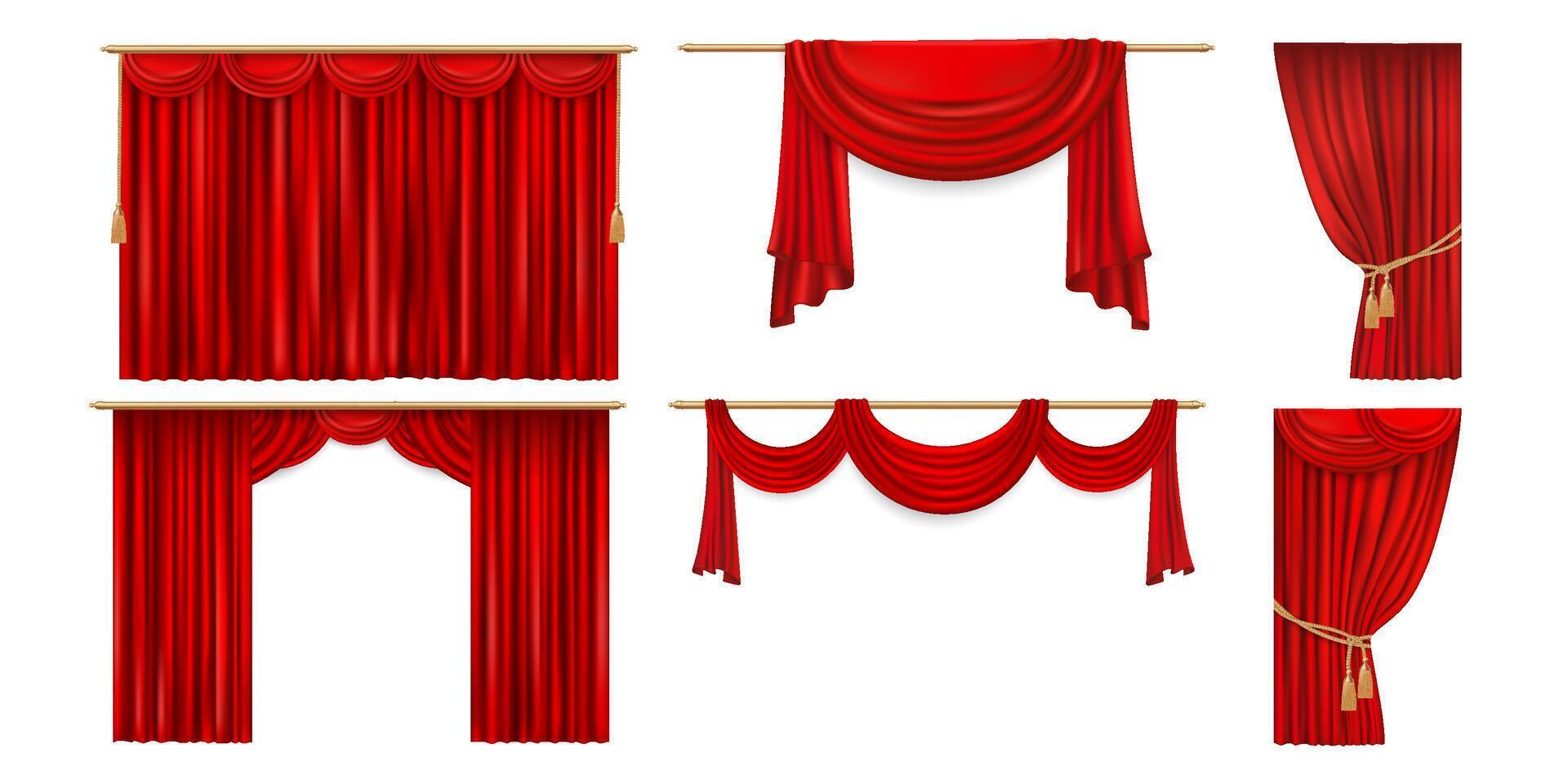Theater stage red curtains realistic 3d set vector