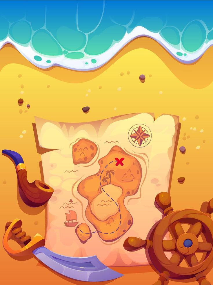 Pirates treasure map on beach sand background vector