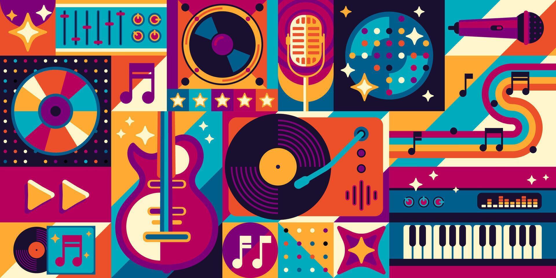 Music geometric shapes pattern musical instruments vector