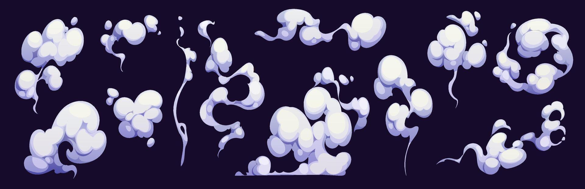 Cartoon smoke clouds, set of white flavor vector