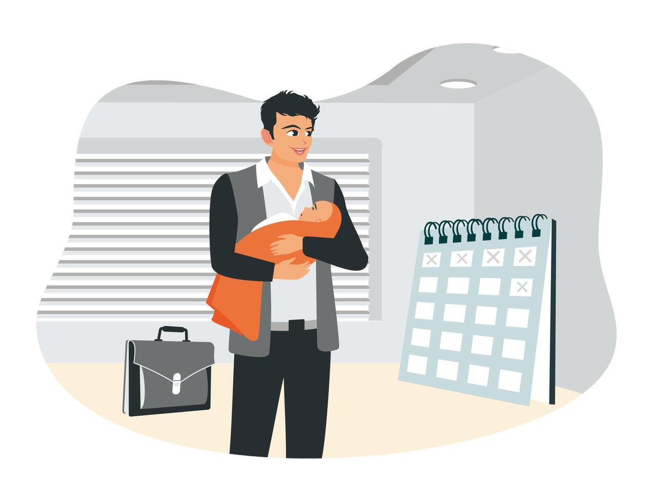 Father taking care of newborn kid. vector