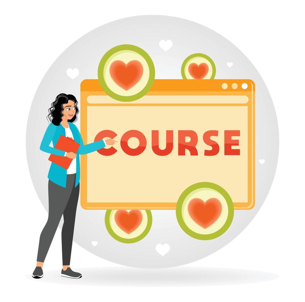 Online Learning Concept With Female Instructor. vector