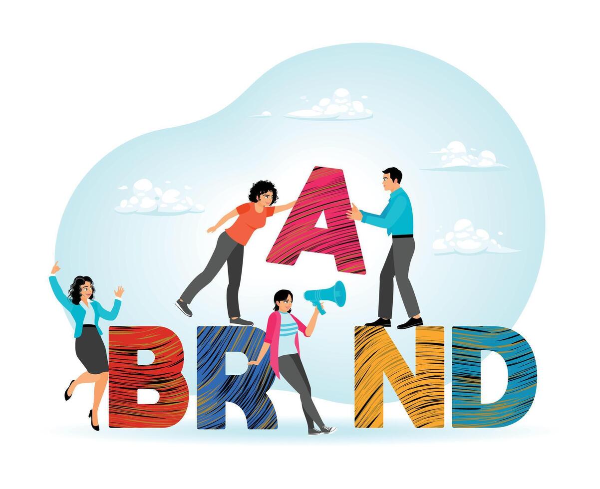 build branding to create brand awareness advertising, product or company value strategy vector