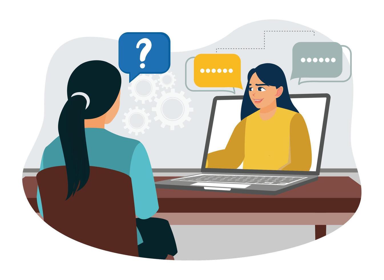Applicants conduct job interviews with HR online. vector