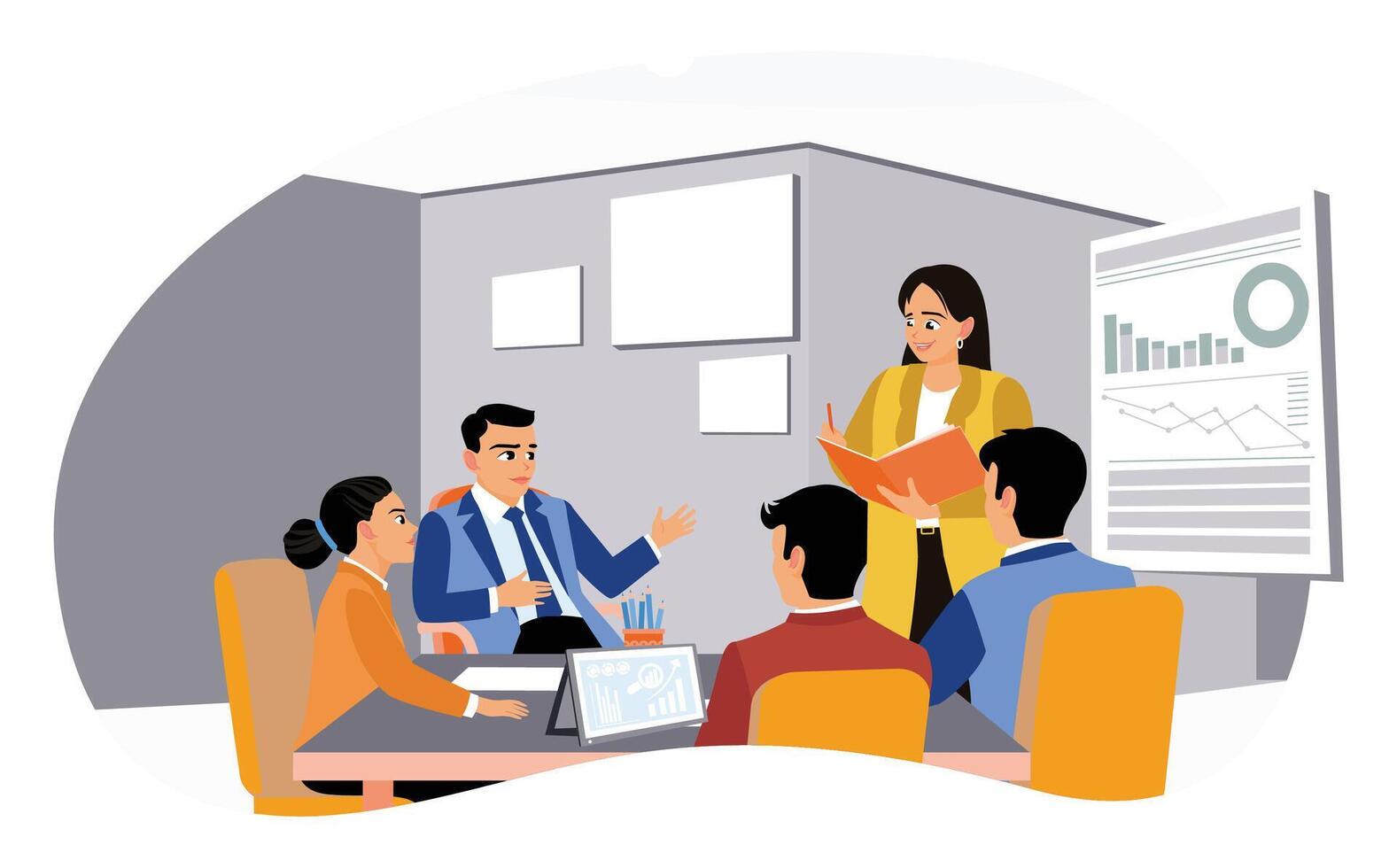 Group of business people at meeting at conference table. vector