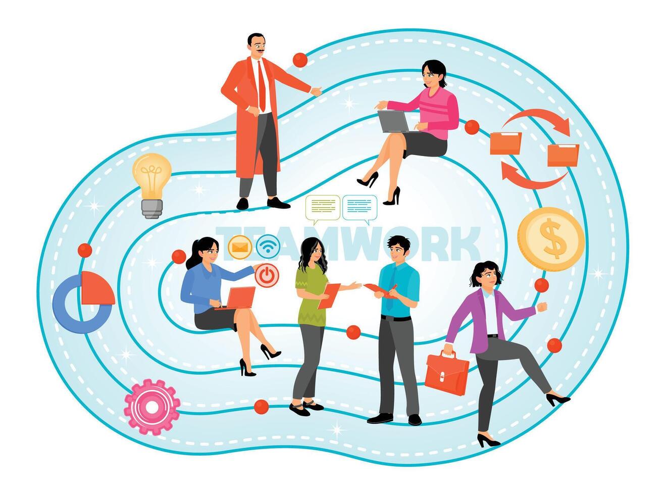 Idea of strategy and achievement in teamwork. teamwork concept. vector