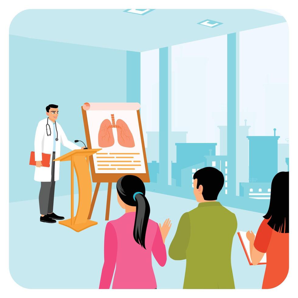 Doctor explaining human lungs, Health education concept. Medical conference vector
