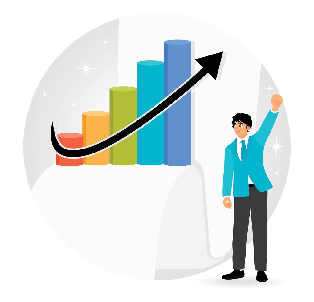 Business presentation Concept with Bar Chart and Motivated Businessperson vector
