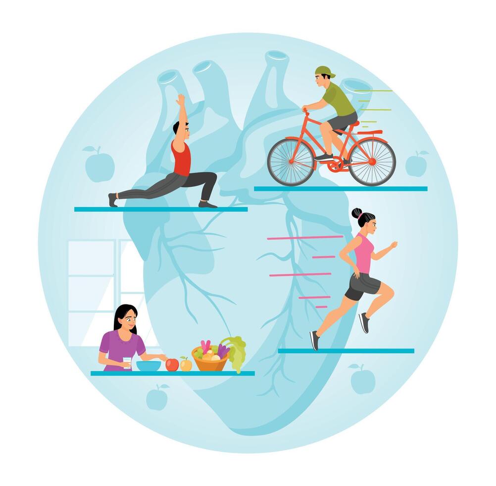 Heart health through exercise, Nutrition, and Active lifestyle vector