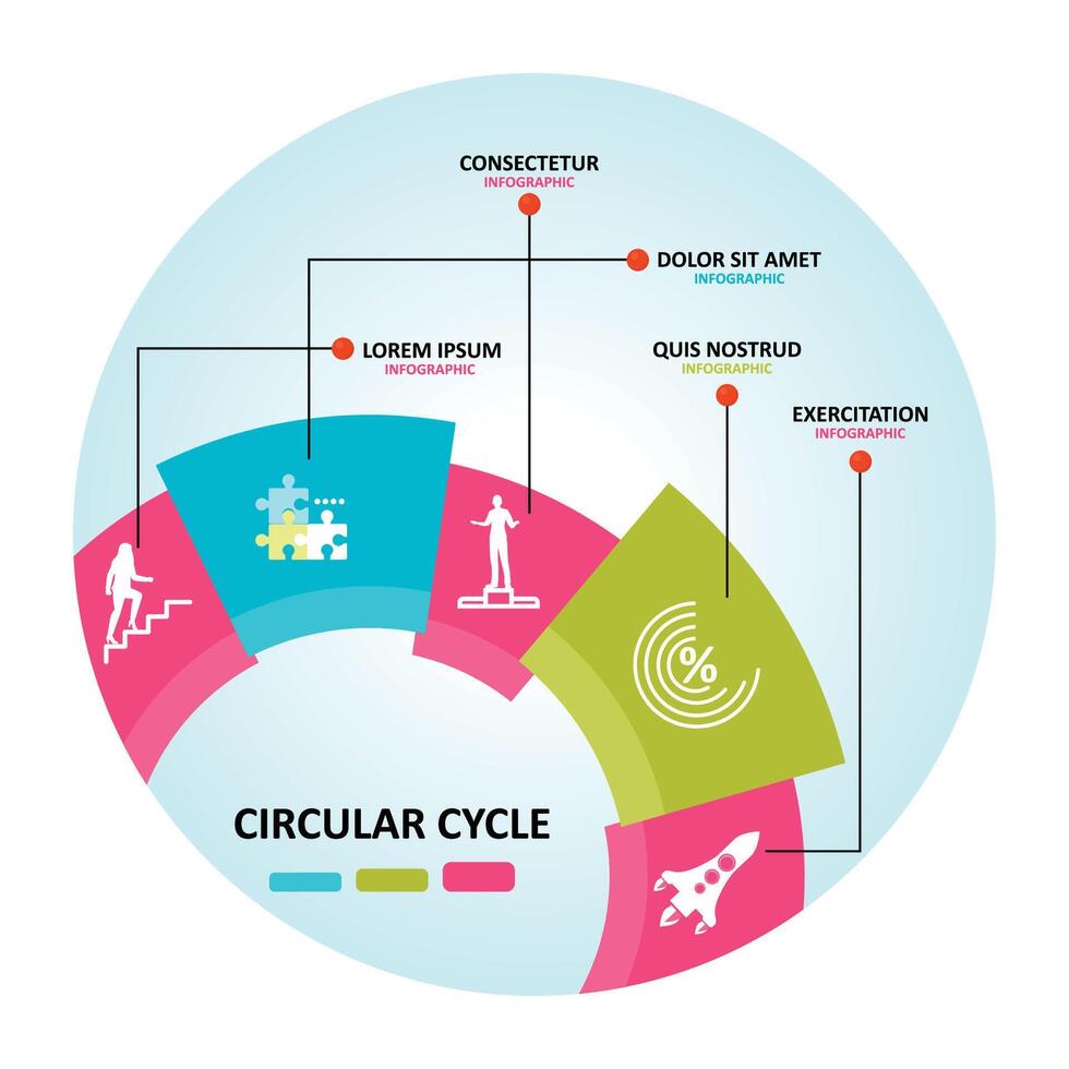 Circular infographic depicting data flow and business elements vector