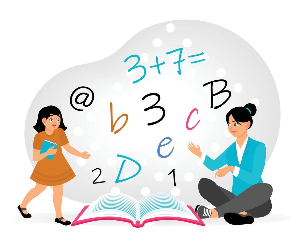 Woman Teaching a Girl in an Informal Setting. Education informal Concept. vector