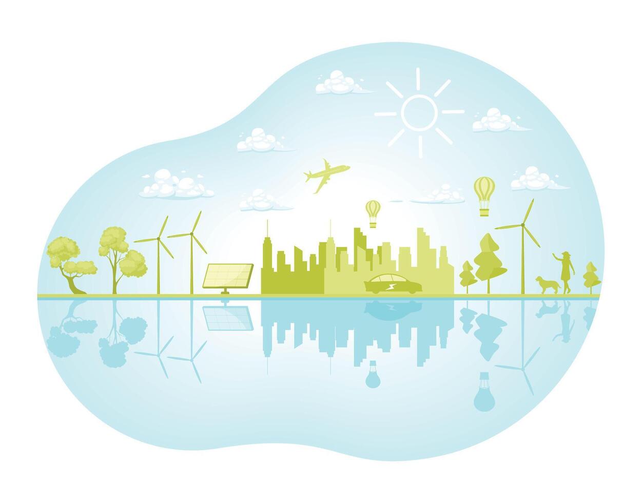 City landscape Scene With Sustainable Eco Friendly and Alternative Clean Energy and Healthy Lifestyle vector