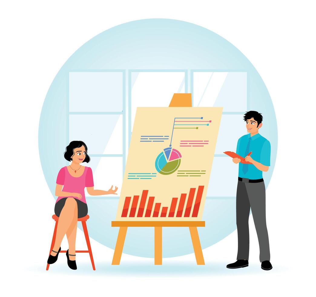 Colleagues Analyzing Data Charts at an Office Presentation Workshop vector