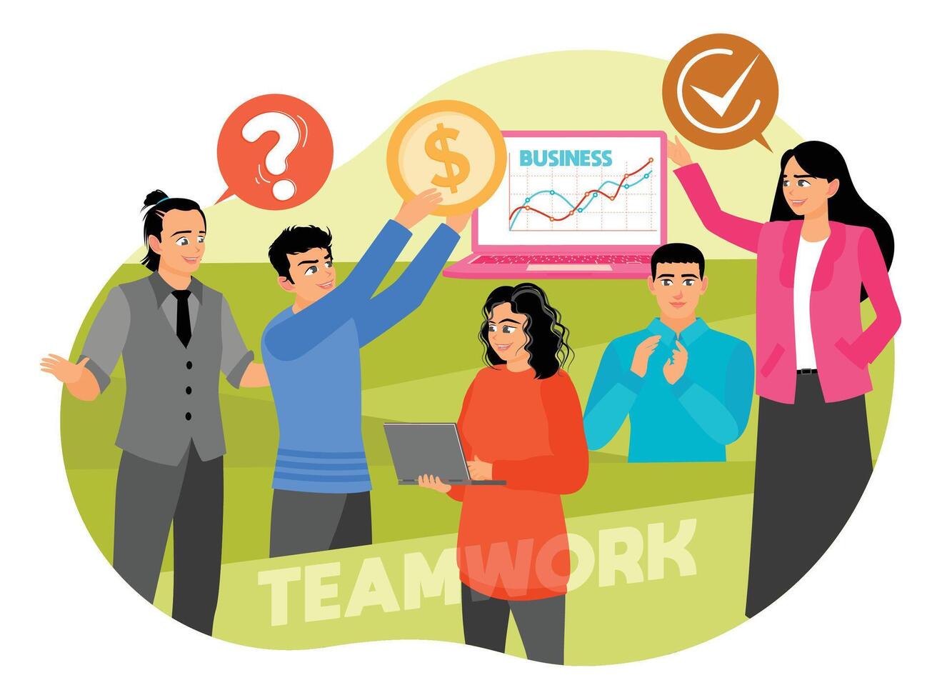 cooperating working together at office meeting, teamwork concept vector