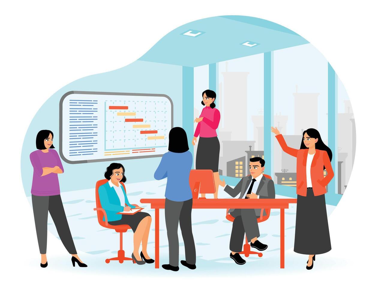 Workers are having a meeting in the office, they collective thinking and brainstorming vector