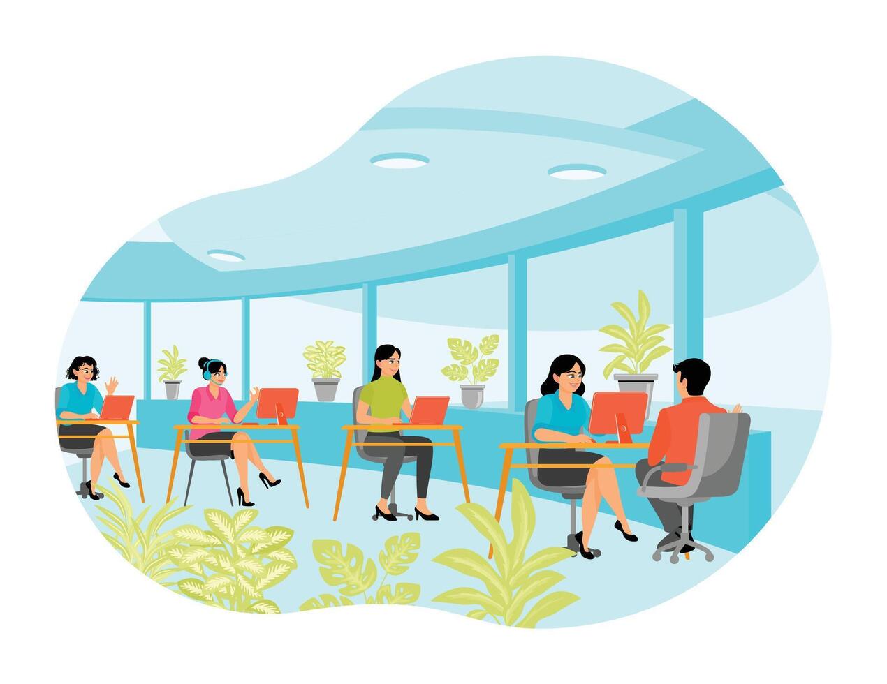 Green office for comfortable workplace. Environment concept. vector