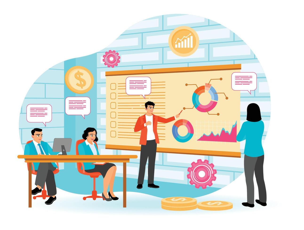 Business Presentation, Data Insights in a Collaborative Workplace Environment vector