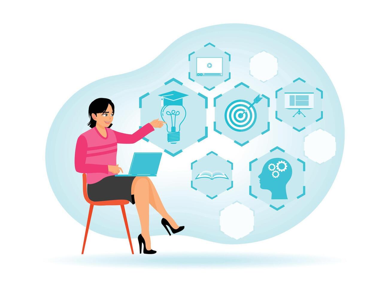 E-learning Technology Concept. AI and Machine Learning Enhance Personalized Learning. vector