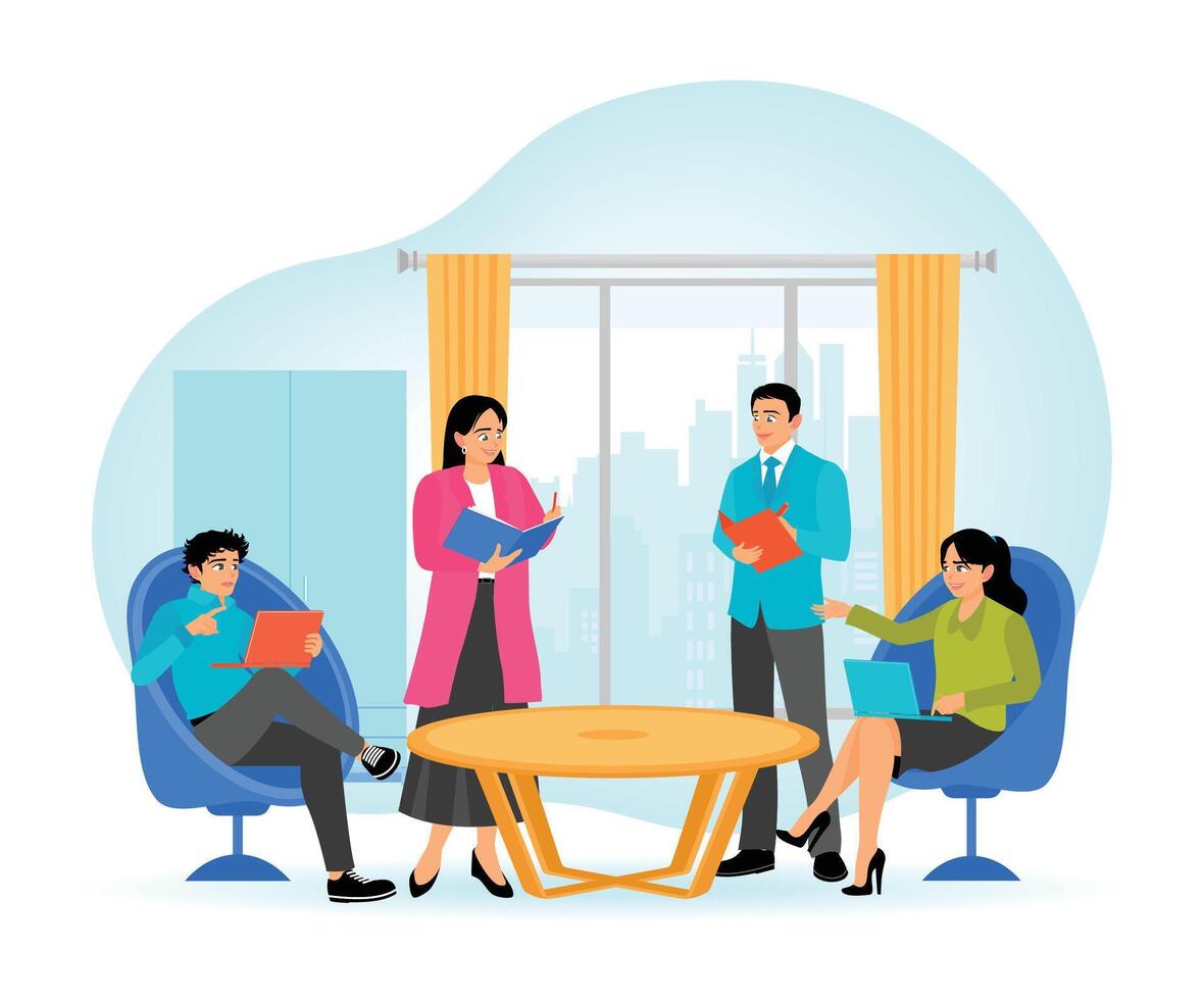 Company workers at corporate meetings, Office worker concept. vector