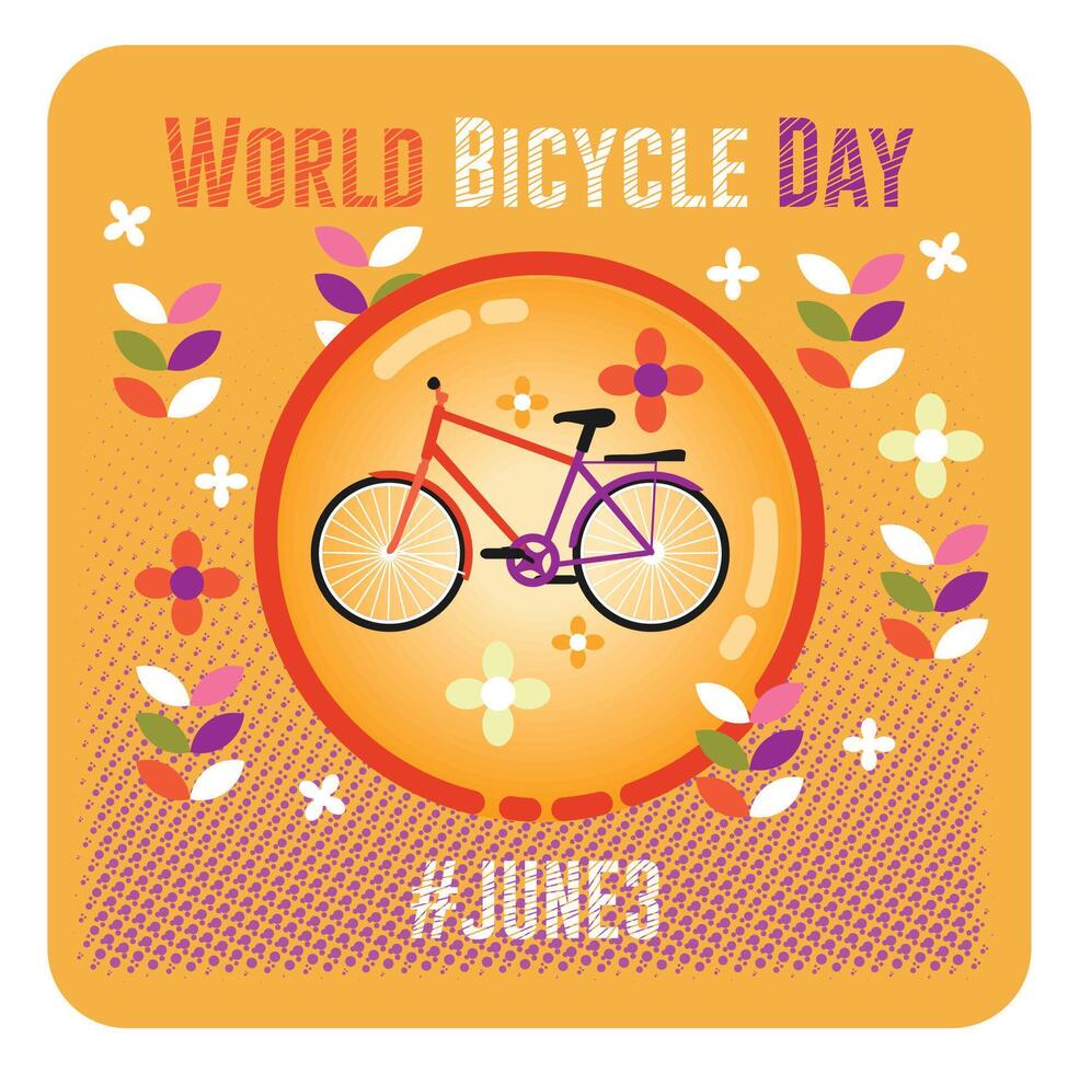 Bright poster celebrating world bicycle day with colorful design and flowers vector