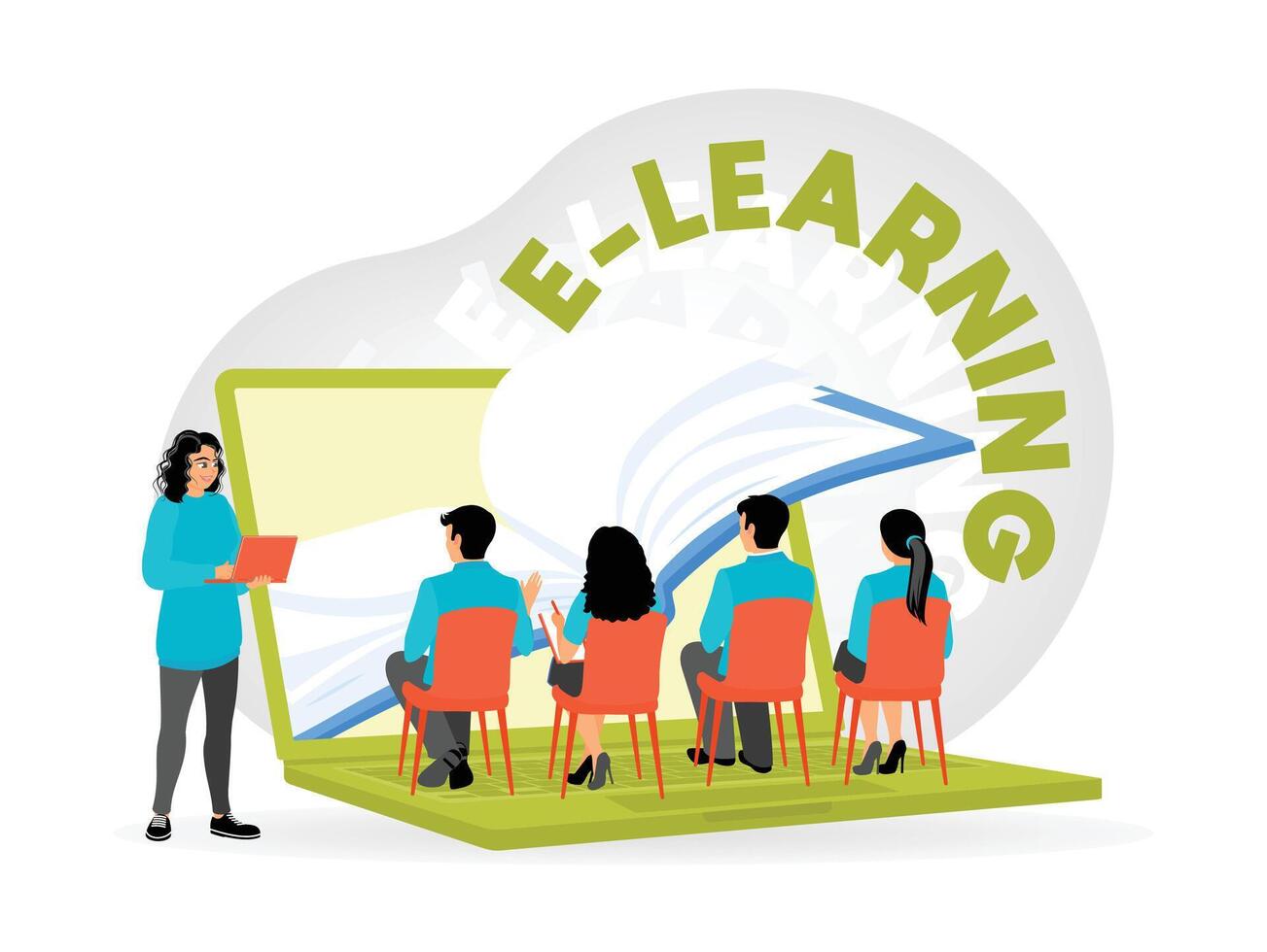 E Learning Concept with Students and Instructor. vector