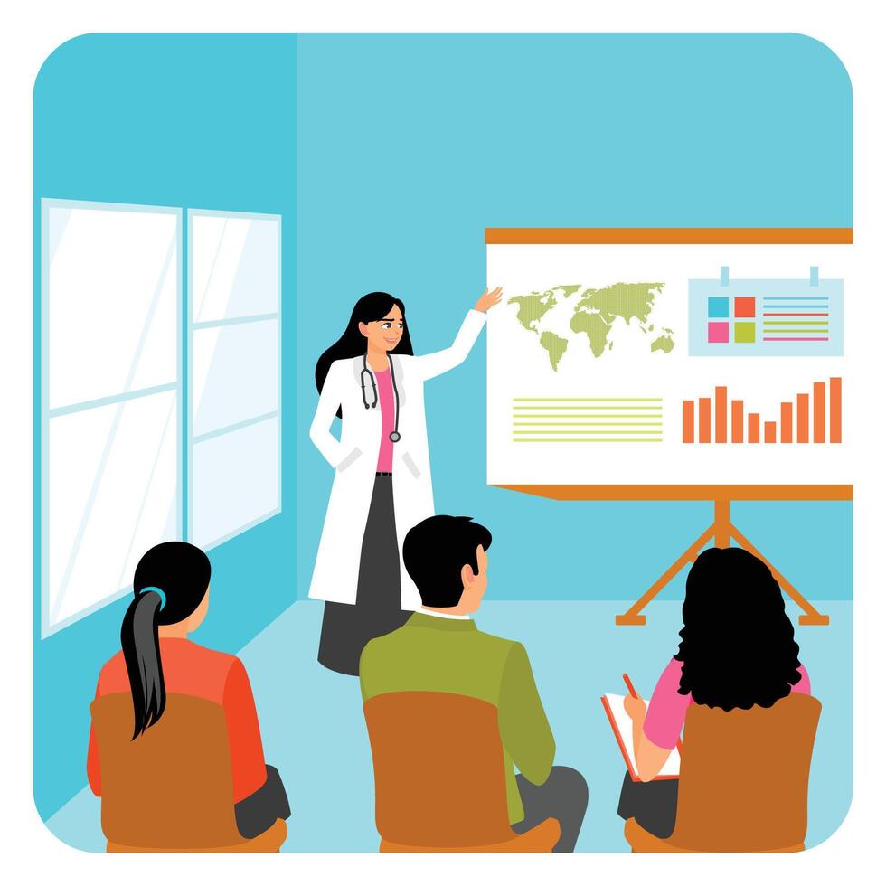 Female doctor doing medical presentation, Health education concept. vector