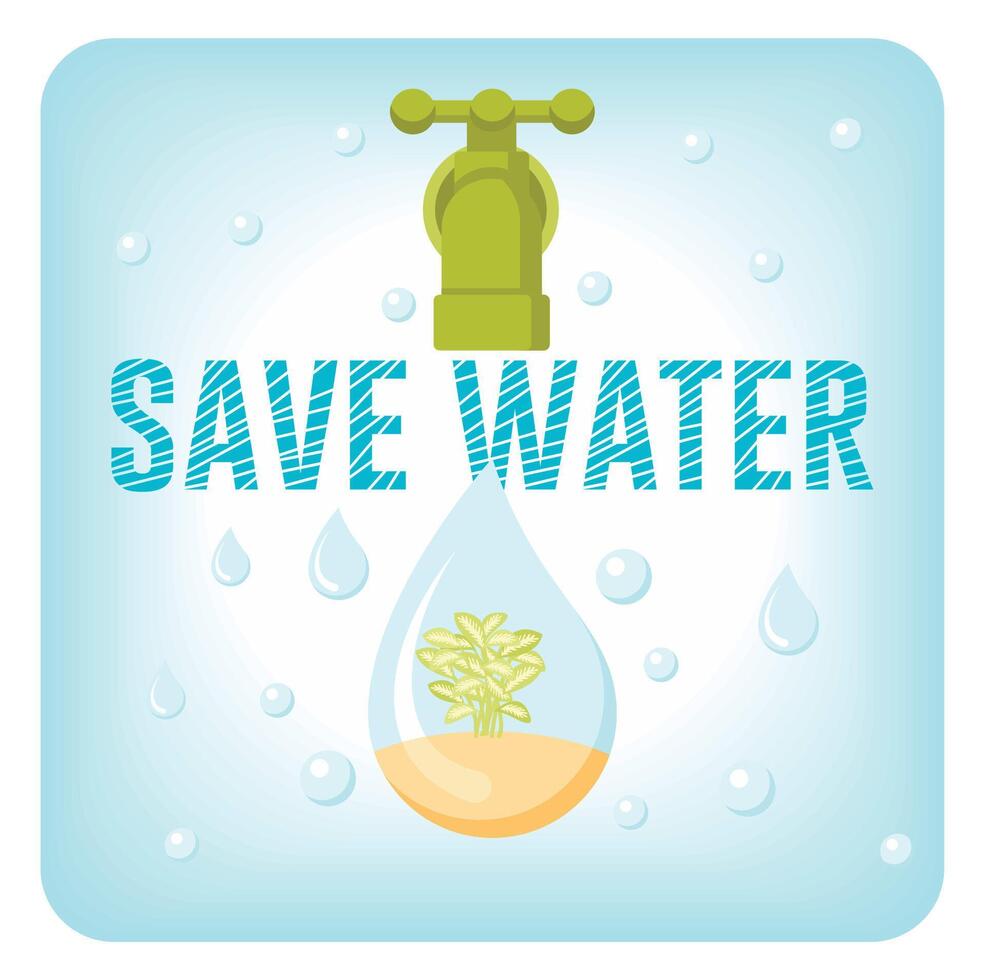 Save water with droplet, plant, and tap to promote sustainability vector