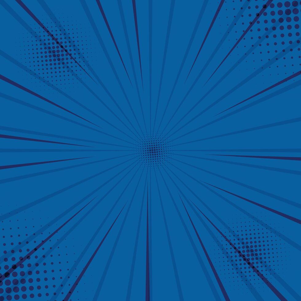 Blue Comic Background with Lines and Halftone Background vector