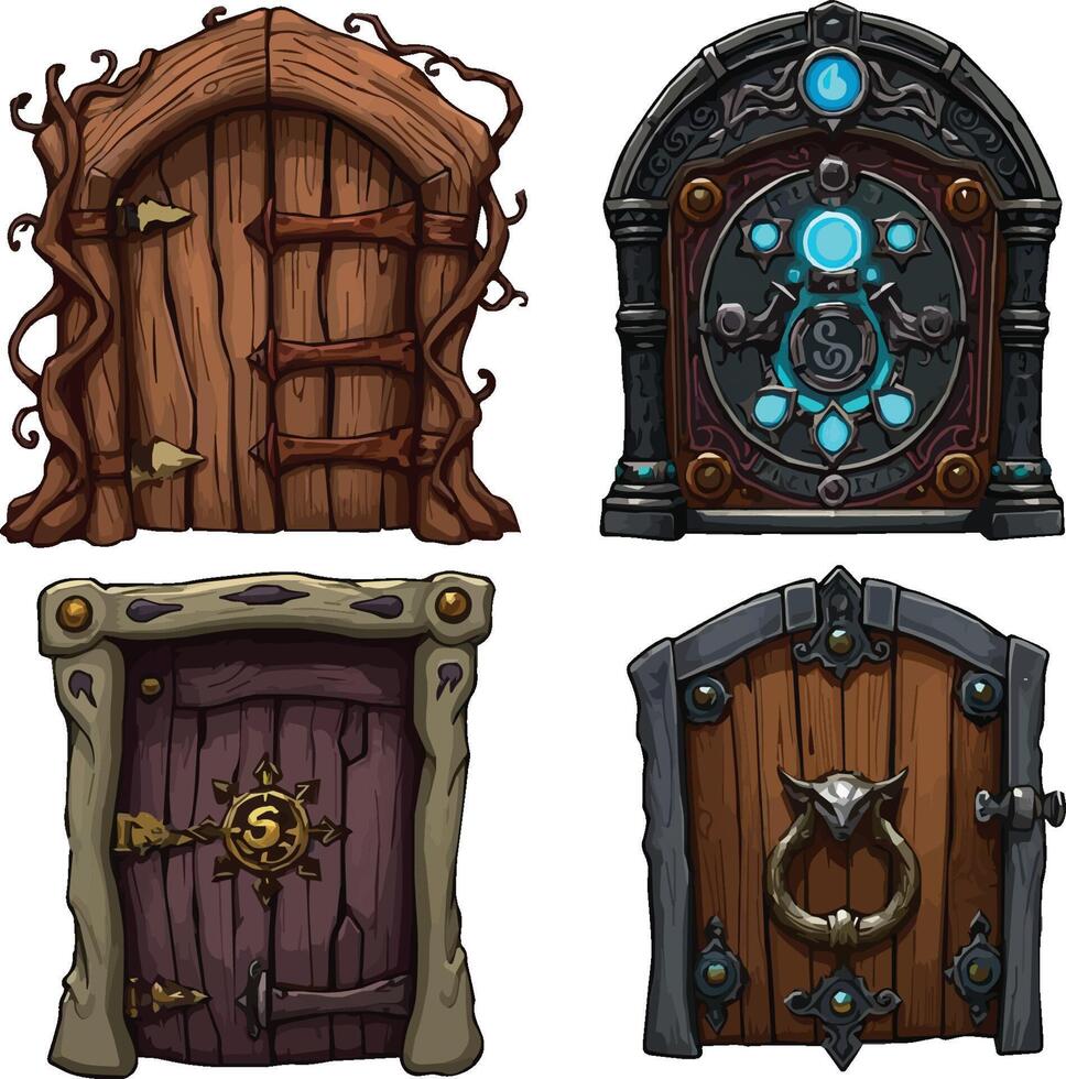 four different doors in different styles vector