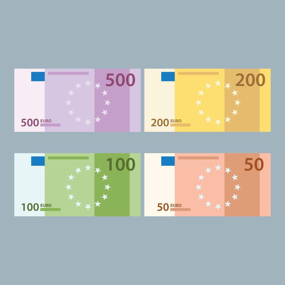European Union paper money fifty, one hundred, two hundred, five hundred euros. stock illustration vector