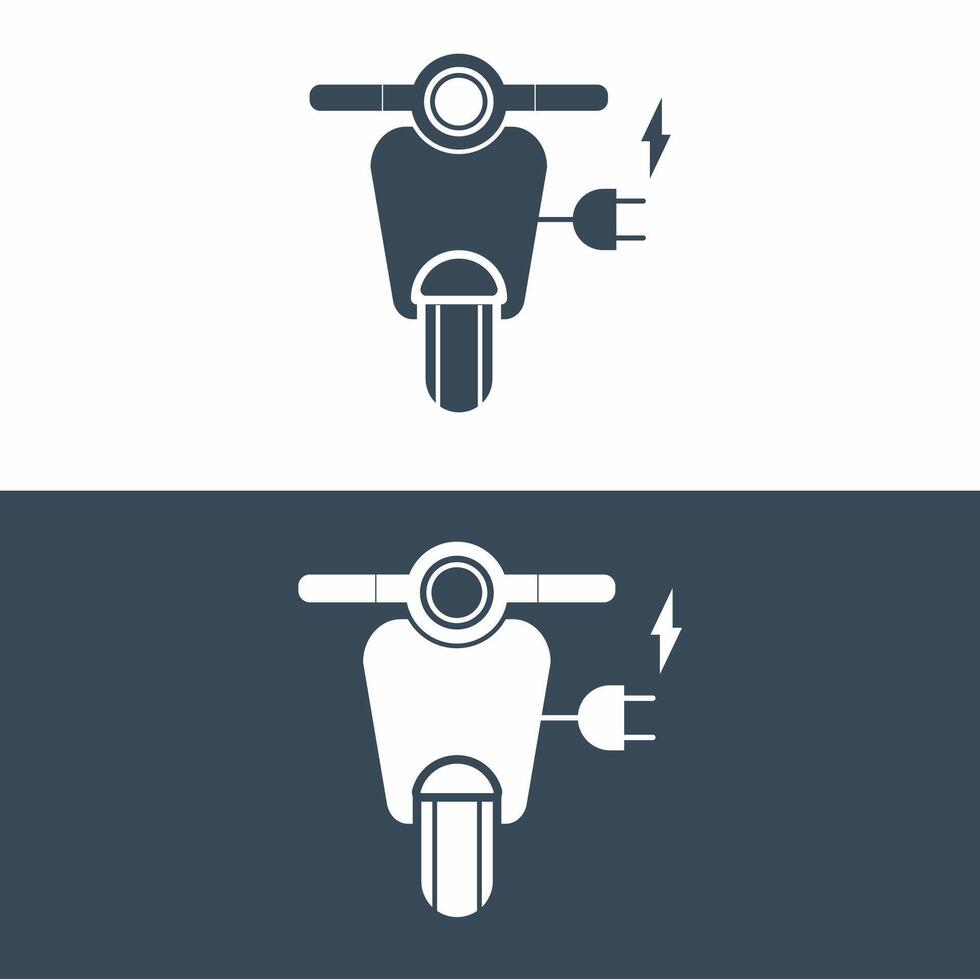 Electric scooter motorcycle with plug. Icon for design. Stroke Editable vector
