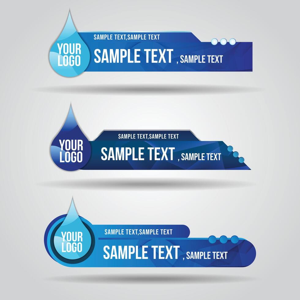 Lower third blue eco nature drop water design template modern contemporary. Set of banners bar screen broadcast bar name. Collection of lower third vector