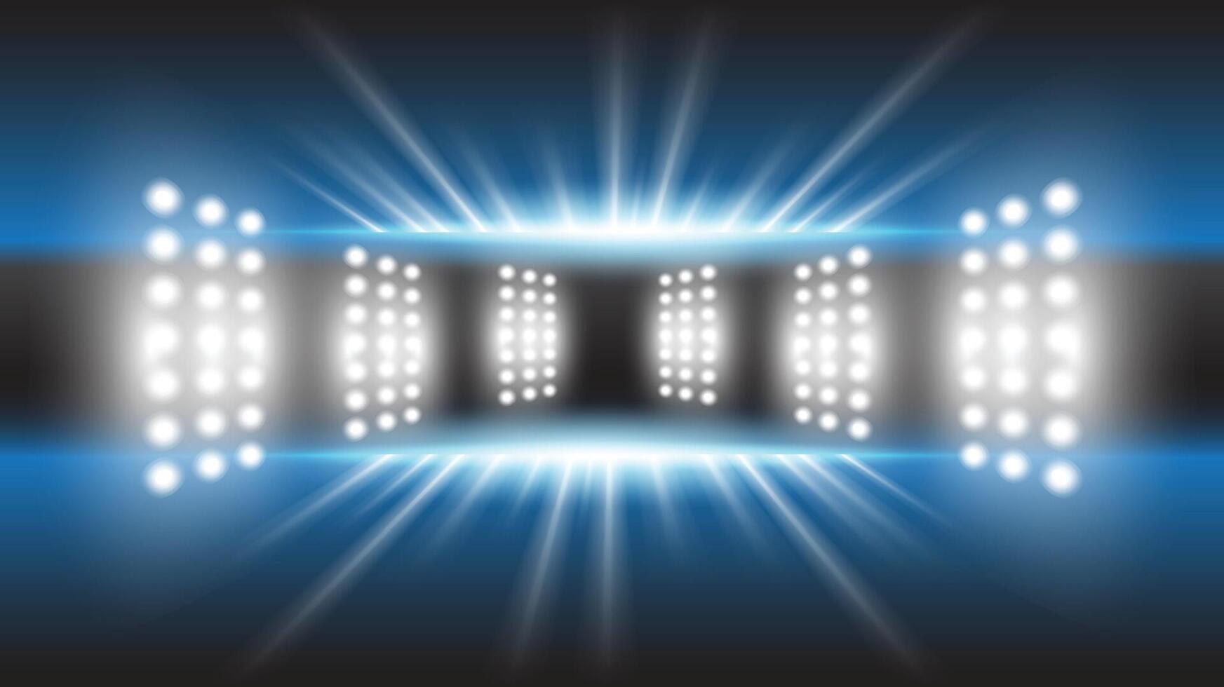 Abstract technology background stadium stage hall with scenic lights of round futuristic technology user interface Blue lighting stage spotlight background. vector