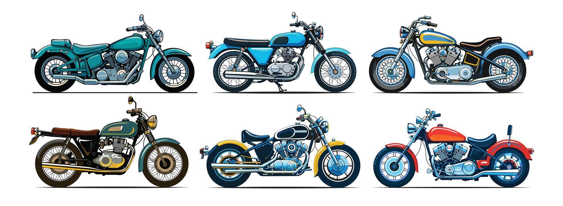 Collection of Classic and Vintage Motorcycles Illustration Isolated on A White Background. vector