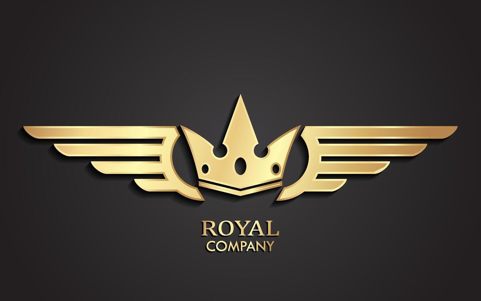 3d golden winged crown elegant logo design vector