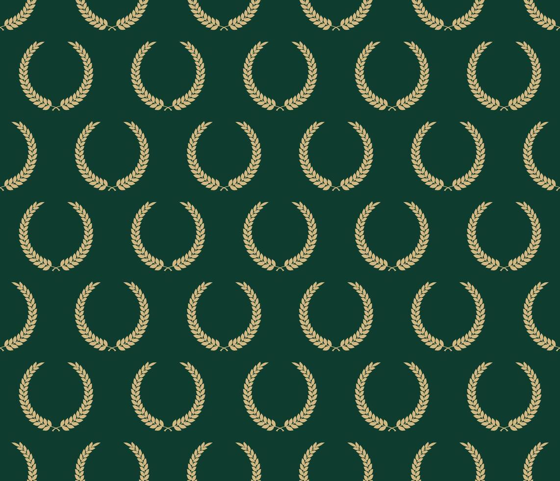 gold laurel wreath with green background seamless pattern vector