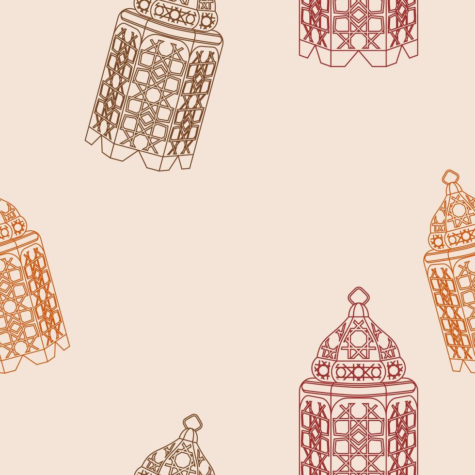 Editable Outline Style With Various Colors Arabian Lamps Vectorized Illustration as Seamless Pattern for Creating Background of Islamic Occasional Theme Such as Ramadan and Eid or Arab Culture vector
