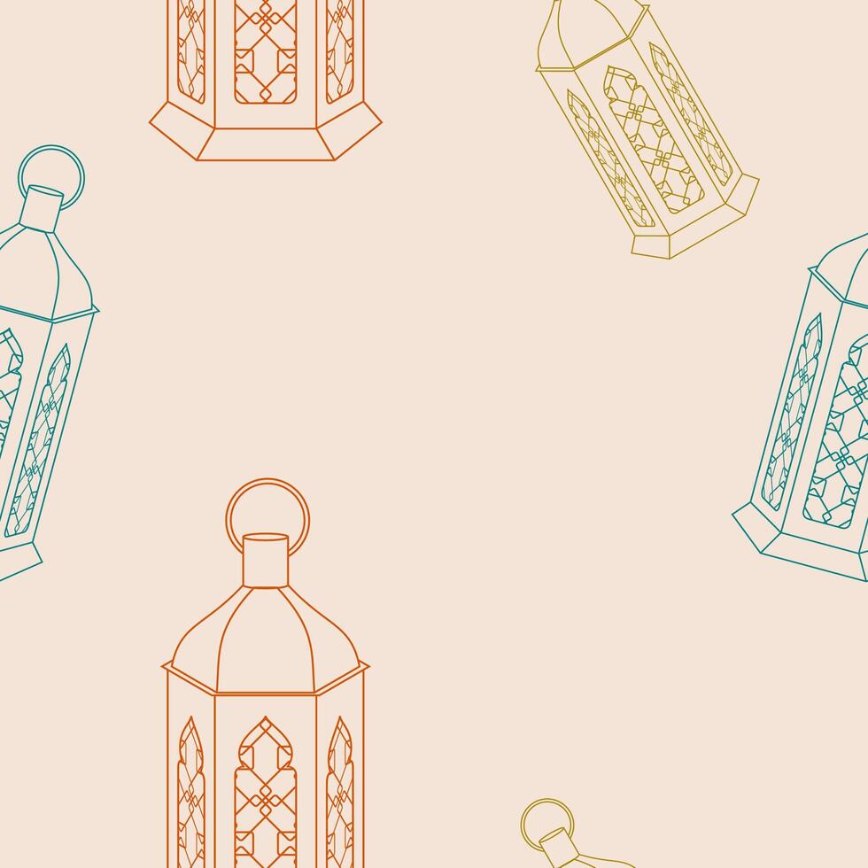 Editable Outline Style Arabian Lamps Vectorized Illustration With Various Colors as Seamless Pattern for Creating Background of Islamic Occasional Theme Such as Ramadan and Eid or Arab Culture vector