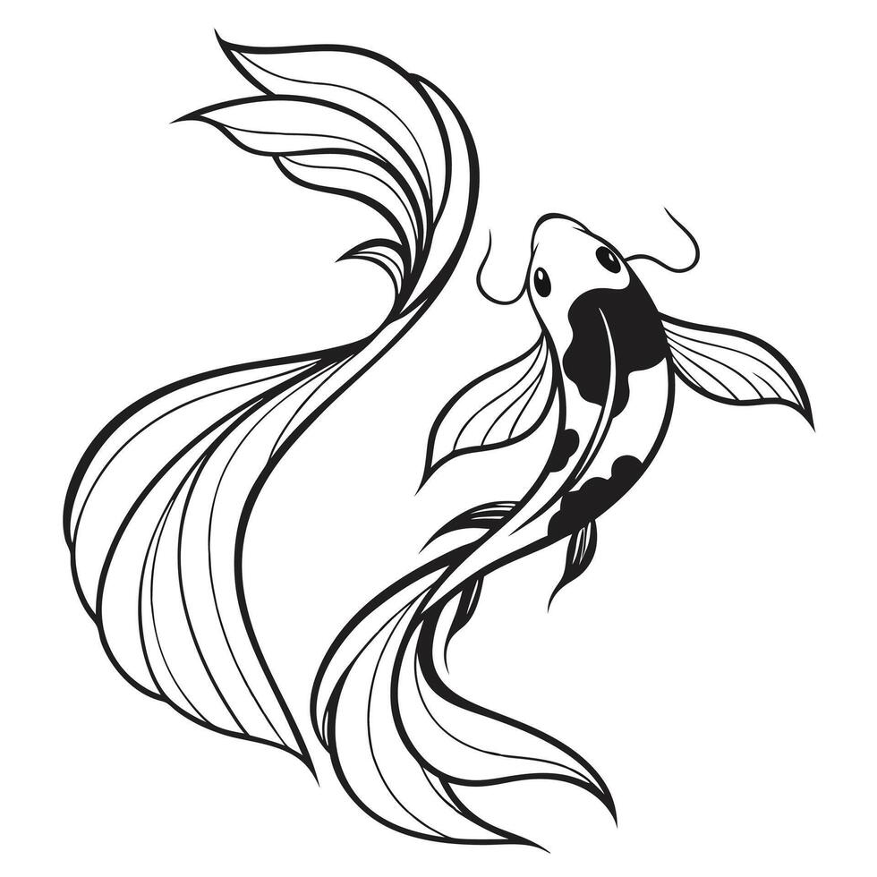 a silhouette line art of a swimming fish with flow vector