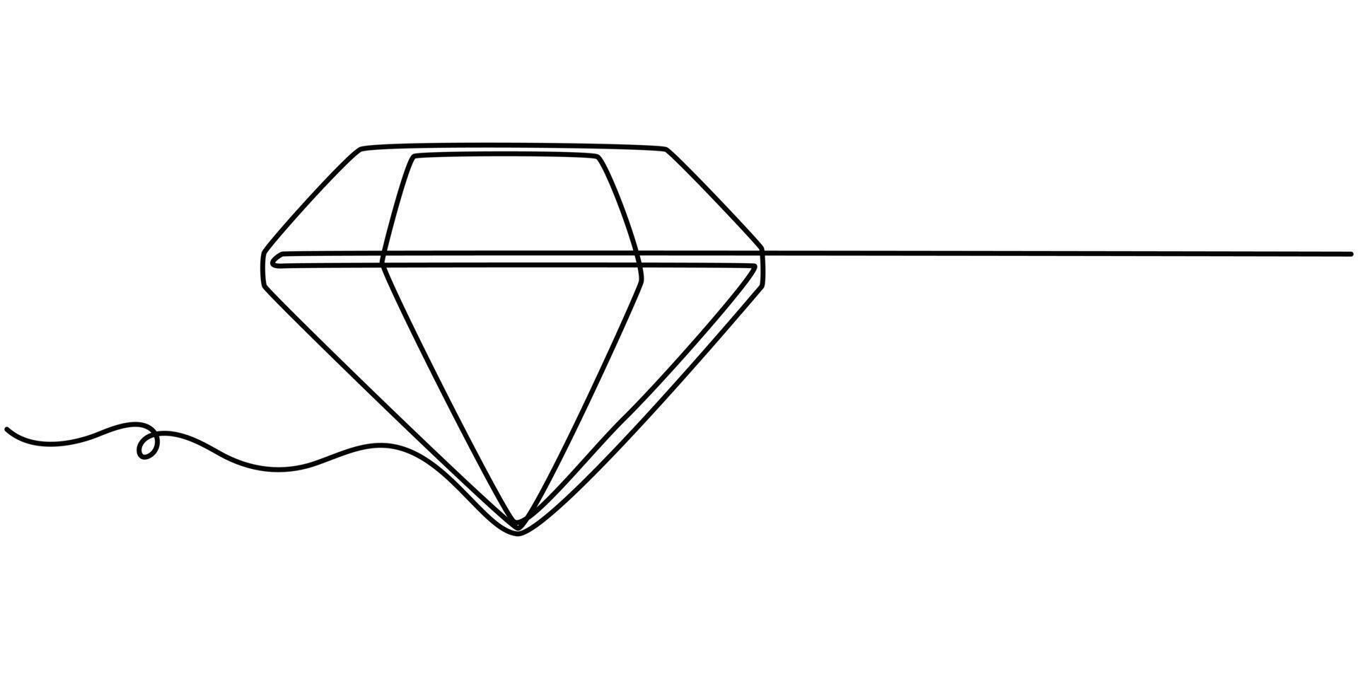 Continuous one line drawing of single line diamond One editable line of diamond jewellery vector