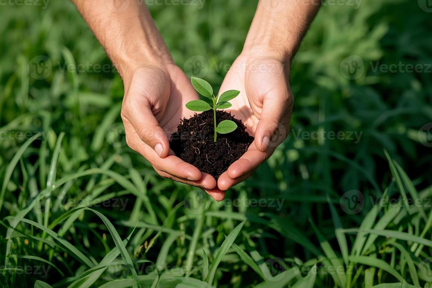 Hand Holding A Sprout Representing New Life And Growth photo