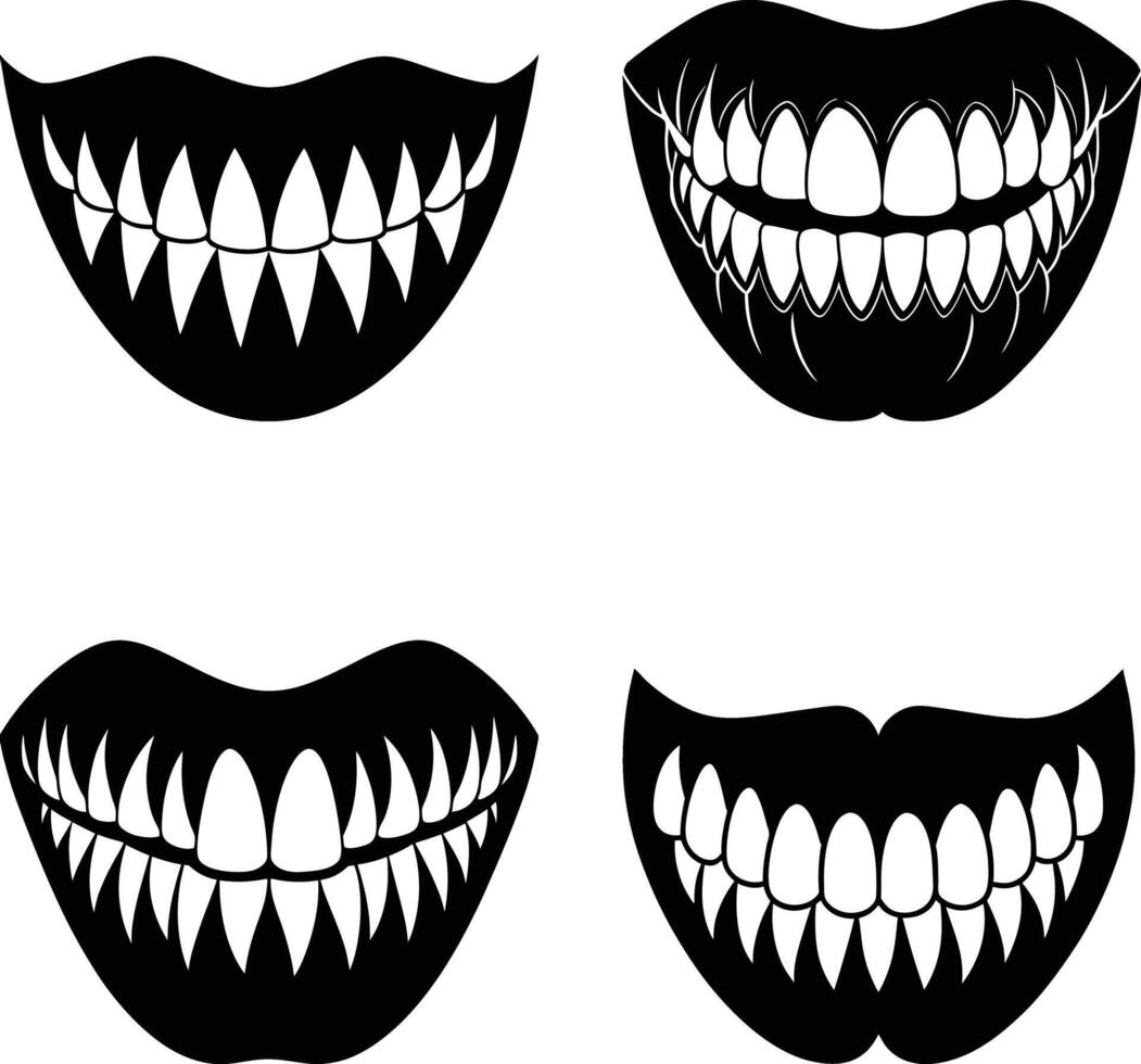 Set of scary teeth illustrations vector