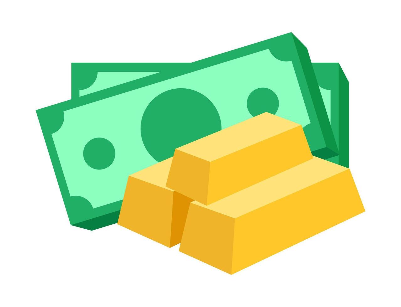 money and gold bar, bullion gold and money for icon vector